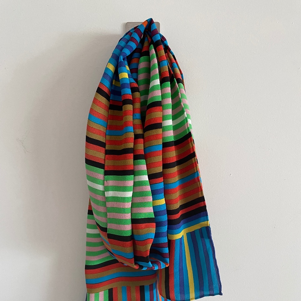 Silk scarf from Museum Gift Store, multi color striped 54 x 12